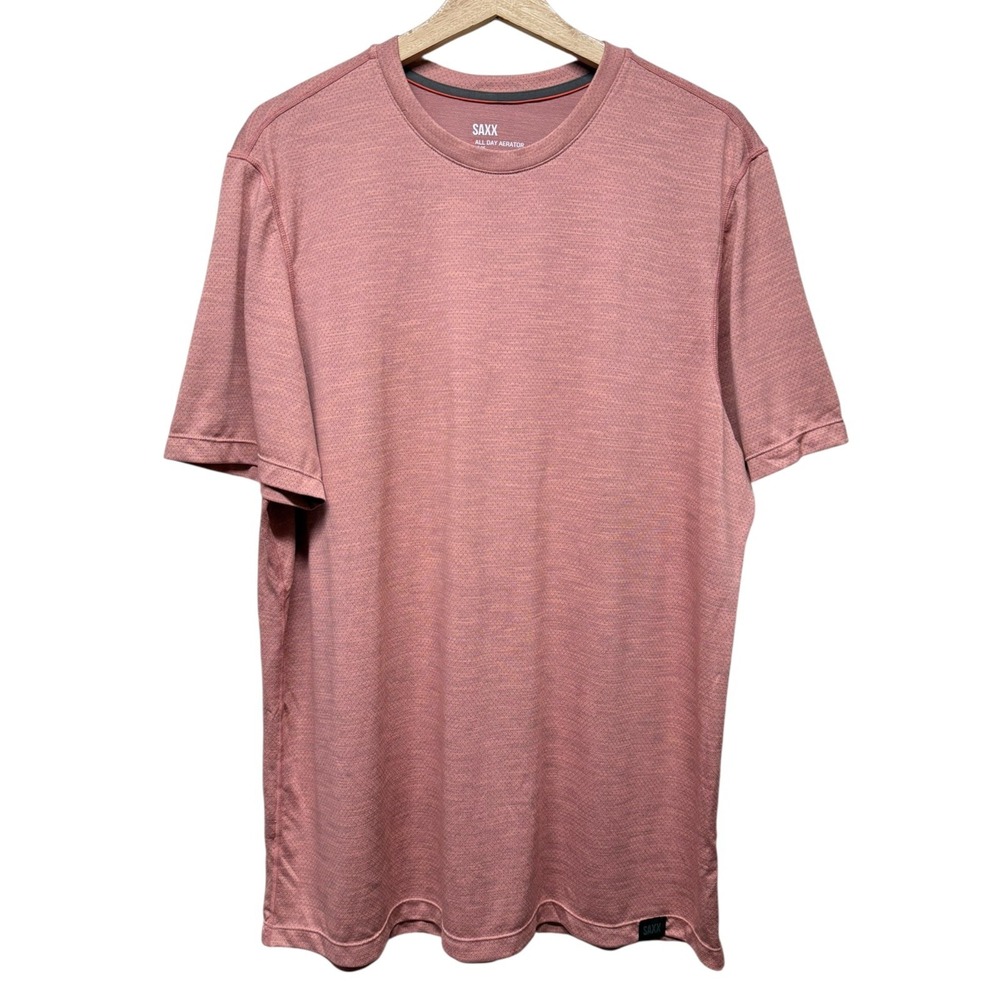 Saxx All Day Aerator Shirt Mens XL Short Sleeve‎ Performance UPF 25 Pink Gym